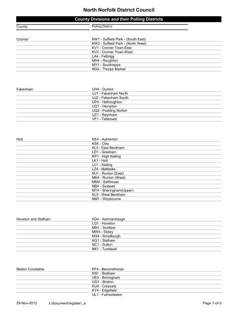 County Divisions and their Polling Districts - North Norfolk District ...