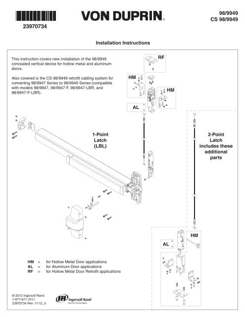 Von Duprin CS 98 9949 Installation Instructions Access Hardware 