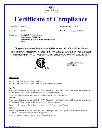 Certificate CSA Download pdf - Bonfiglioli