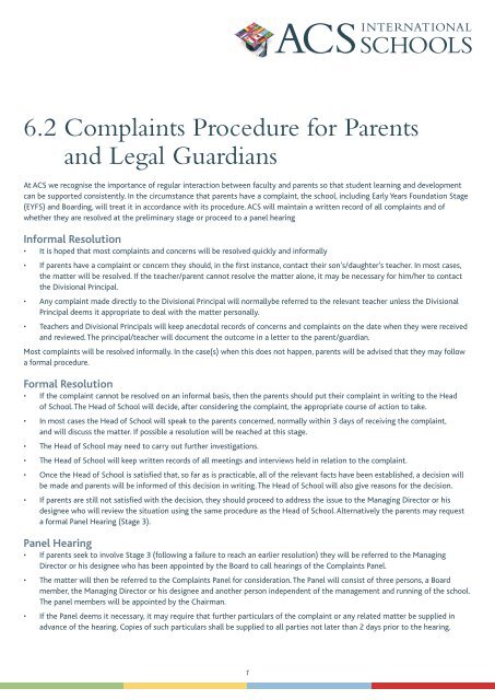 Complaint procedure - ACS International Schools