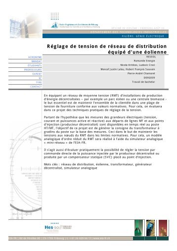 Réglage de tension de réseau de distribution équipé d'une ... - EIA-FR