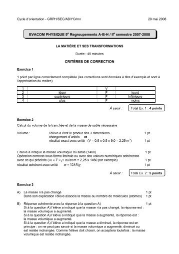 EVACOM PHYSIQUE 9e Regroupements A-B-H / IIe semestre 2007 ...