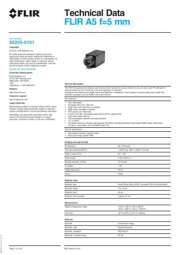 Technical Data FLIR A5 f=5 mm