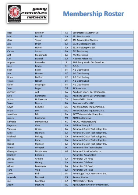 Membership Roster - Sema