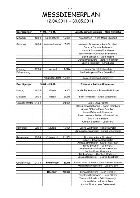 MESSDIENERPLAN - St. Margareta Neuenkirchen