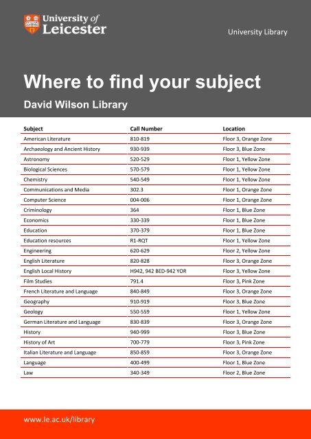 Where to find your subject - University of Leicester