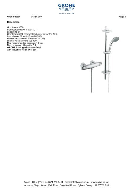 Description Grohtherm 3000 thermostat shower mixer 1/2 ... - GROHE
