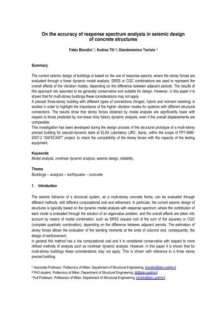 On the accuracy of response spectrum analysis in seismic design of ...