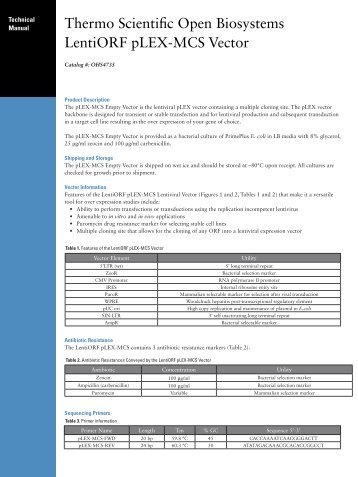 Thermo Scientific Open Biosystems LentiORF pLEX-MCS Vector