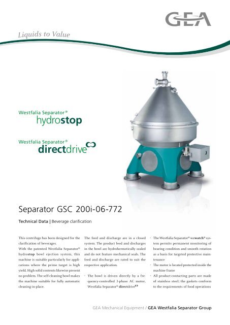 Directdrive Gea Westfalia Separator Group