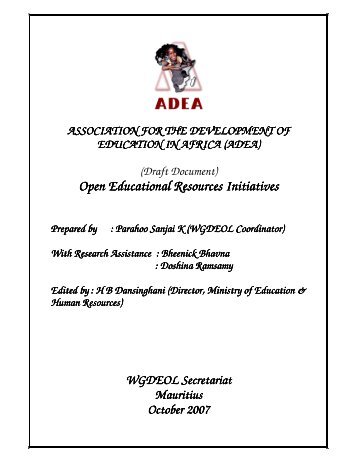Open Educational Resources Initiatives Open Educational - ADEA