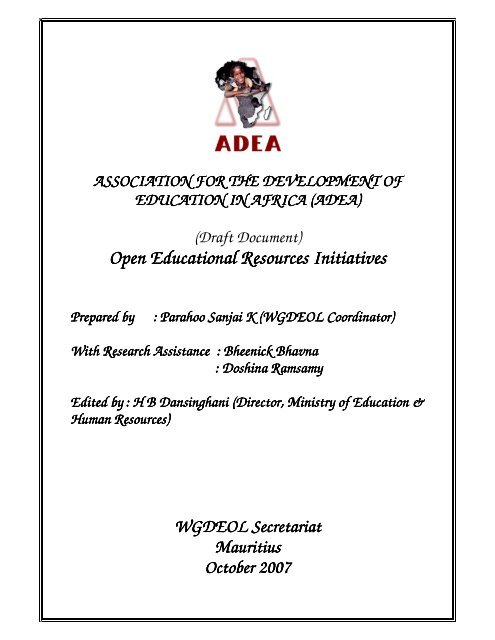 Open Educational Resources Initiatives Open Educational - ADEA