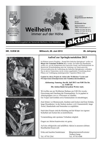 2013 Mitteilungsblatt Nr. 13 - Gemeinde Weilheim / Baden