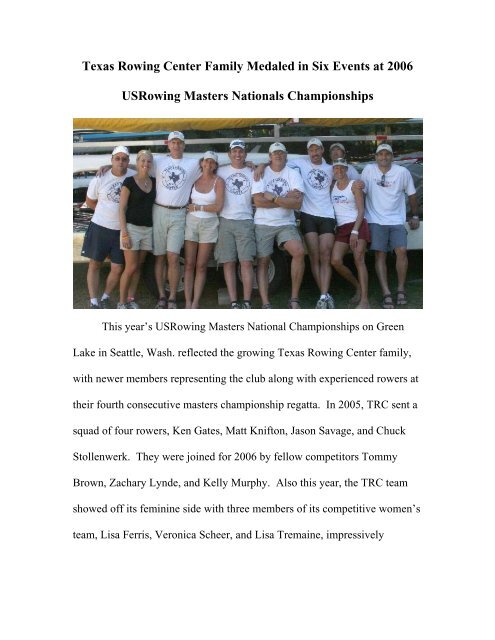 Texas Rowing Center Family Medaled in Six Events at 2006 ...