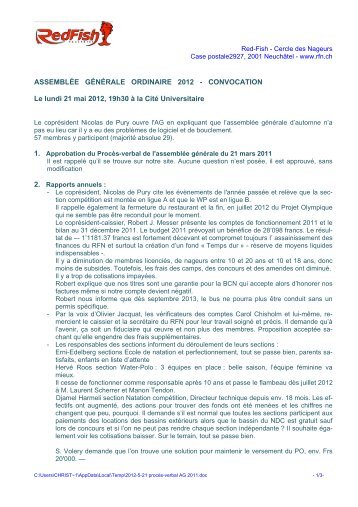 Procès-verbal de la dernière assemblée ordinaire - Red Fish ...