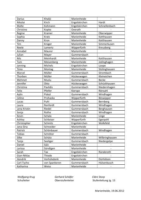 Abiturienten 2012 - der Gesamtschule Marienheide