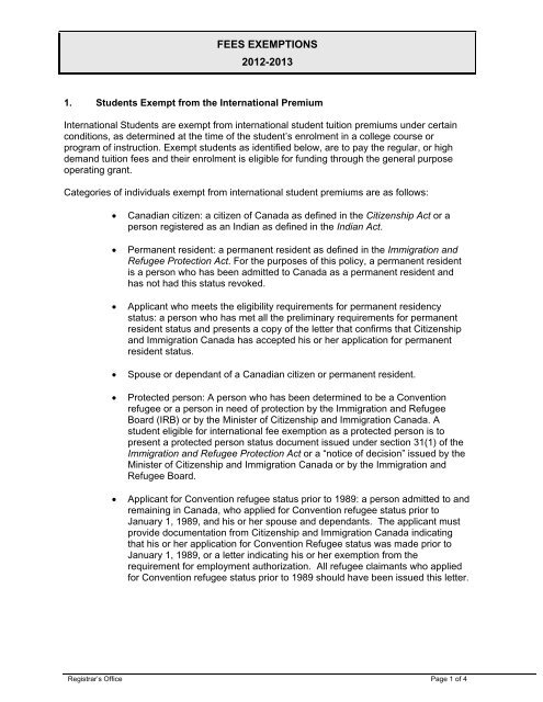 Fee Exemptions - Algonquin College