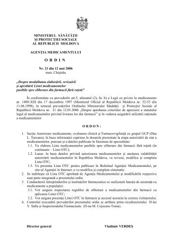 O R D I N - Agenţia Medicamentului din Republica Moldova
