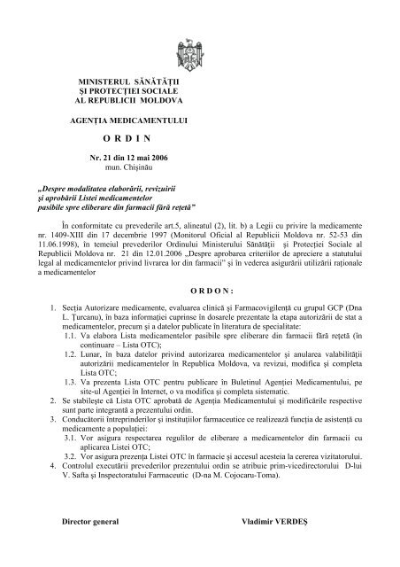 O R D I N - Agenţia Medicamentului din Republica Moldova
