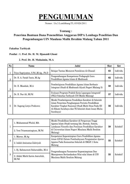 Pengumuman Penelitian 2011 - LEMLITBANG