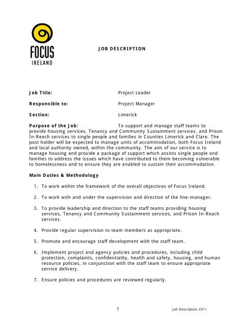 JOB DESCRIPTION Focus Ireland job-description-focus-ireland