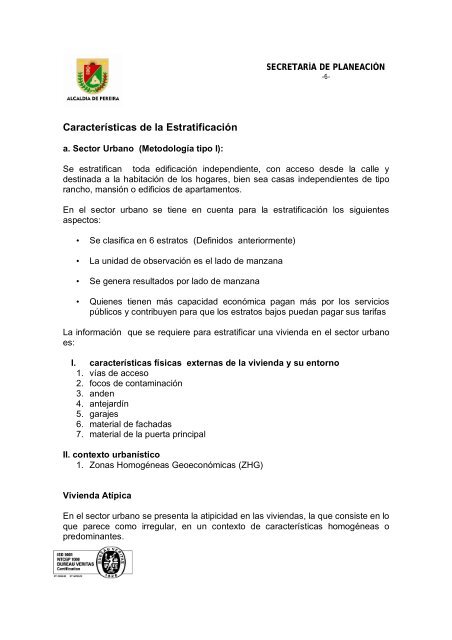 Informe EstratificaciÃ³n aÃ±o 2009. - AlcaldÃ­a de Pereira