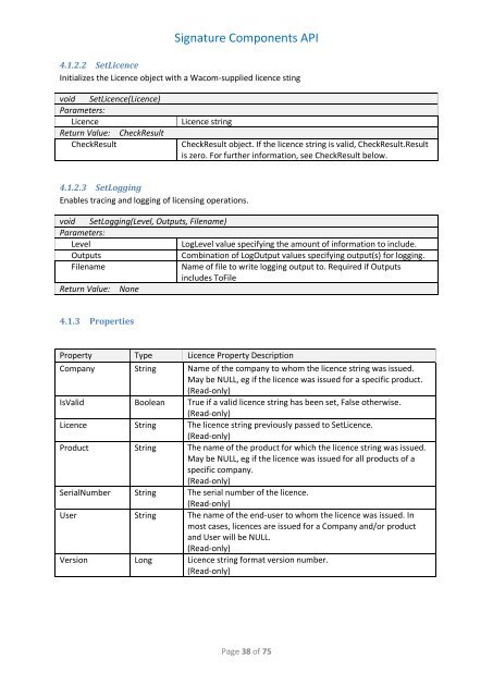 Signature Components API