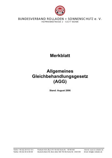 Merkblatt Allgemeines Gleichbehandlungsgesetz (AGG)