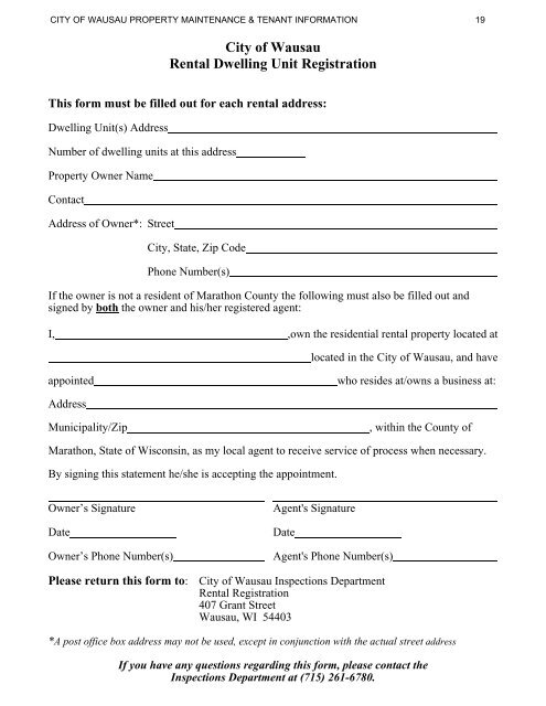 RESIDENTIAL RENTAL INSPECTION PAMPHLET ... - City of Wausau