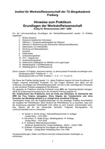 Hinweise zum Praktikum - Institut fÃ¼r Werkstoffwissenschaft