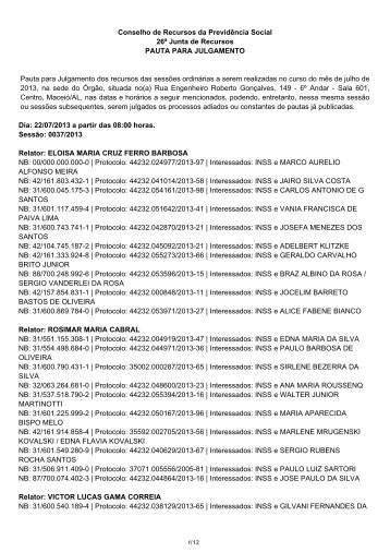 Pauta de julgamento nÂº 037 a 047 E-Recurso - MinistÃ©rio da ...