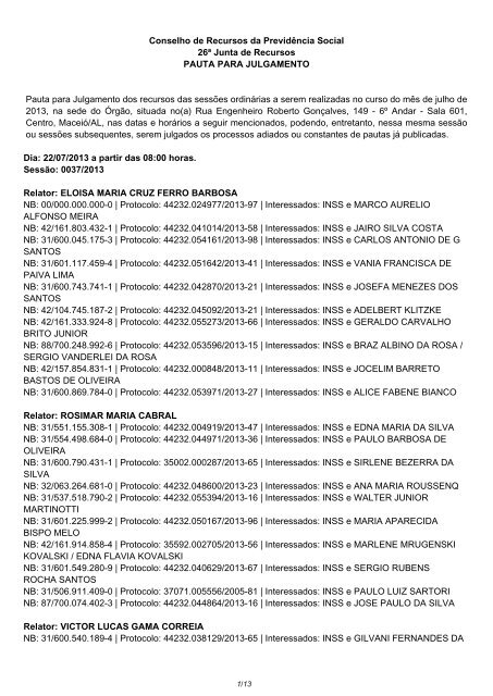 Pauta de julgamento nÂº 037 a 047 E-Recurso - MinistÃ©rio da ...