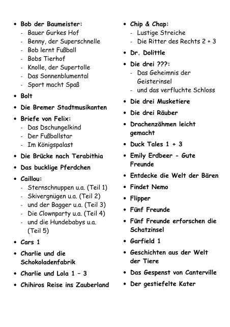 Kinder-DVD-Liste