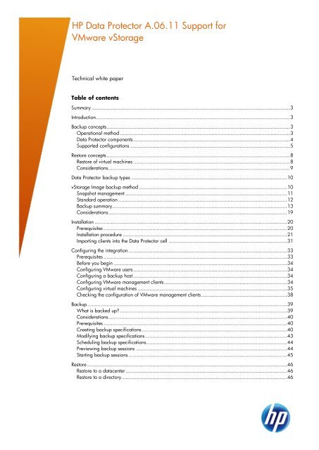 HP Data Protector A.06.11 Support for Vmware vstorage technical ...