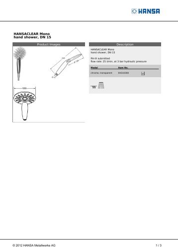 HANSACLEAR Mono hand shower, DN 15 - Bad.no