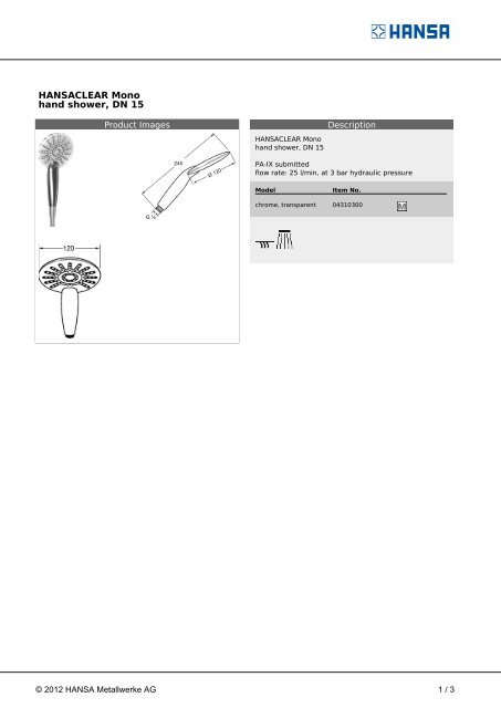 HANSACLEAR Mono hand shower, DN 15 - Bad.no