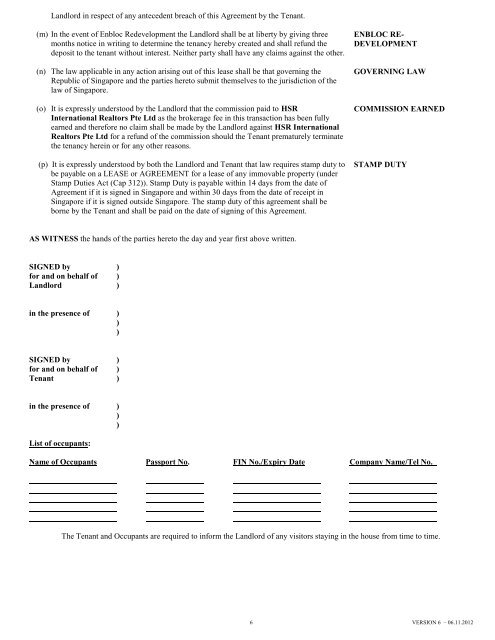 TENANCY AGREEMENT - HSR