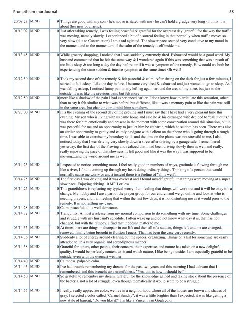 Promethium muriaticum Entire Proving Journal