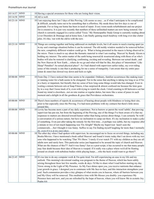 Promethium muriaticum Entire Proving Journal