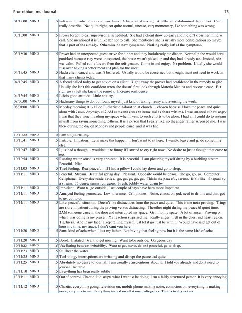 Promethium muriaticum Entire Proving Journal