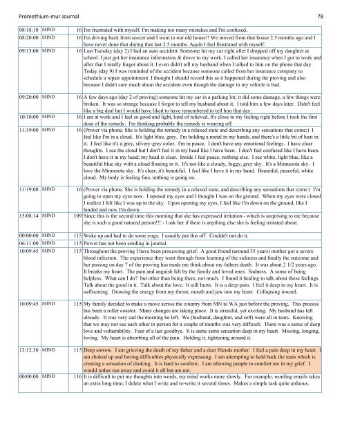 Promethium muriaticum Entire Proving Journal