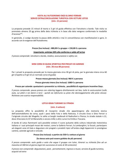 L'Autodromo di Imola offre la possibilitÃ , oltre alla visita ... - STAI