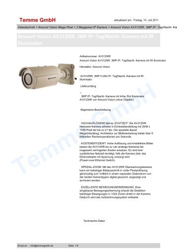 Arecont Vision AV3125IR, 3MP IP- Tag/Nacht- Kamera mit IR ...