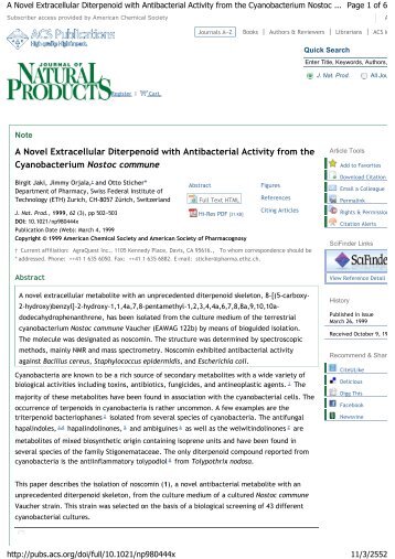 A Novel Extracellular Diterpenoid with Antibacterial Activity from the ...