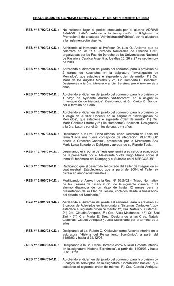 resoluciones consejo directivo â 11 de septiembre de 2003