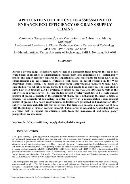application of life cycle assessment to enhance eco-efficiency of ...