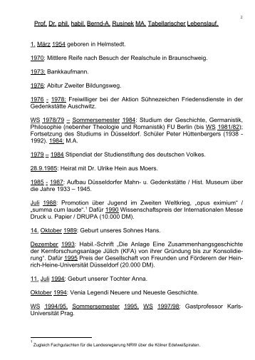 Lebenslauf - Prof. Dr. phil. habil. Bernd-A. Rusinek MA | Homepage
