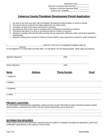 Cabarrus County Floodplain Development Permit Application