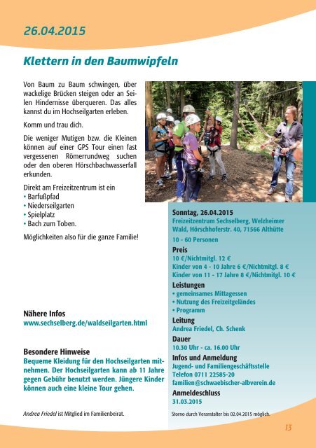 Familien-Programme 2015 im Schwäbischen Albverein.