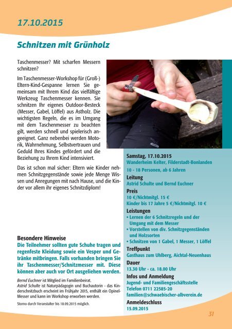 Familien-Programme 2015 im Schwäbischen Albverein.